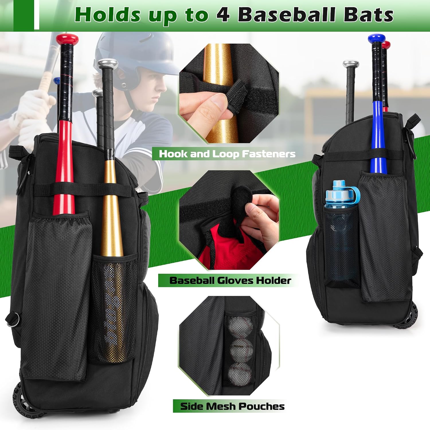 Rolling Baseball Backpack With - Sports Equipment Bat 评论和价格