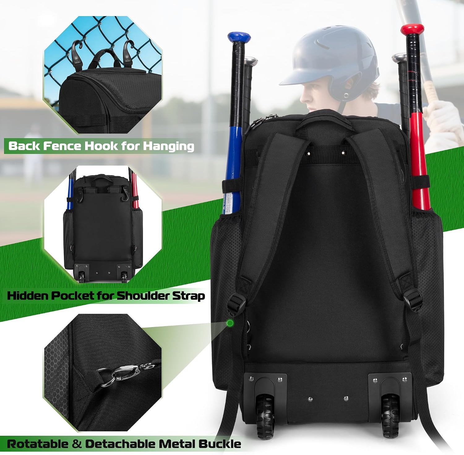 Rolling Baseball Backpack With - Sports Equipment Bat 评论和价格